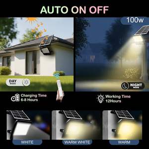 Projecteur solaire LED Homehop 100W, étanche, sans fil, automatique, pour extérieur, maison, jardin, balcon, terrasse (3 couleurs) - Product Image 5
