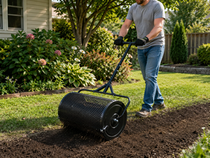 Compost & Peat Moss Spreader Metal <b>Mesh</b> <b>Basket</b> Lawn Topdressing Roller Garden Fertilizer Soil Spreader | Garden Supply ODGGAD017 - Product Image 1