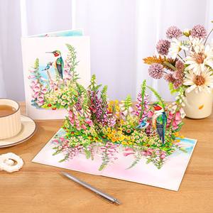 Carte pop-up 3D Jardin de fleurs sauvages et colibris, carte de vœux florale faite à la main - Product Image 5