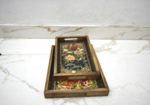 Juego de bandejas de servir rectangulares de madera de mango y esmalte de la mejor calidad, personalizadas con logotipo, opciones de varios tamaños - Marca CRAFT ASCENT - Product Image 2