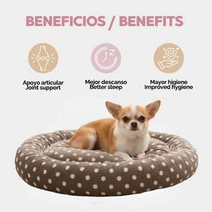 Coussin rond pour animaux de compagnie Yommy pour chiens et chats, doux, chaud et moelleux avec un motif à pois pour les petits amis - Product Image 4