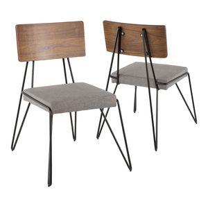Set di 2 sedie da pranzo moderne in stile Mid-Century, in metallo nero stile loft con tessuto grigio e dettagli in legno di noce - Product Image 2