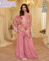 Ensemble Palazzo Navy Noor - Viscose élégante à motif floral sans col avec caractéristiques respirantes et à séchage rapide, coupe ample et broderie, un ensemble complet