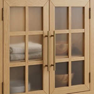 Modern Solid Oak Frame TV <b>Cabinet</b> with Arched Glass Doors and Three Drawer <b>Storage</b> for Contemporary Living <b>Rooms</b> - Product Image 3