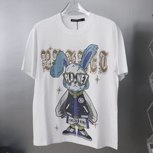 Camiseta de Verano para Hombre, Cuello Redondo, Estampado de Diamantes de Imitación, Algodón, Manga Corta, Talla Grande - Product Image 1