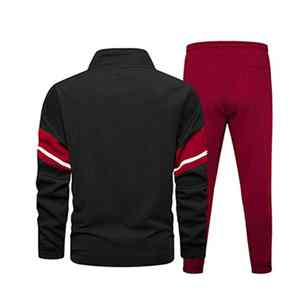 Ensemble de survêtement unisexe noir et rouge 2 en 1 léger à manches longues, col montant, pantalon de jogging sportif, couleur unie, respirant, en polyester, pour l'hiver - Product Image 1