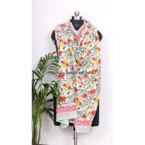 ผ้าซิ่นพิมพ์ลายดอกไม้สวยงาม ผ้าซิ่นผ้าฝ้ายพิมพ์ลายด้วยมือ ผ้าพันคอทำมือ พิมพ์ลายแบบชาวชาวปุรี ฟรีไซส์ สำหรับใส่ไปชายหาด - Product Image 6