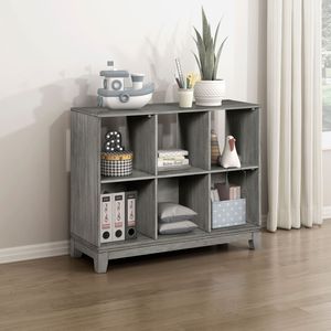 Gray Finish 6 Shelf <b>Wooden</b> <b>Bookcase</b> Furniture 1pc Unit - Product Image 3