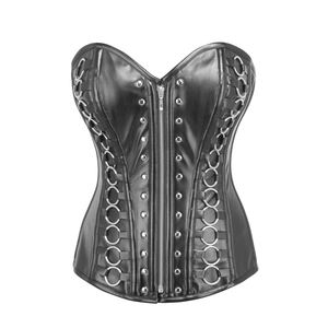 Women's Goth <b>Punk</b> Plus-Size Zipper Leather Lace Corset Shapewear Hip Enhancer Satin Fabric Quick Dry Firm Control Seamless - Product Image 1