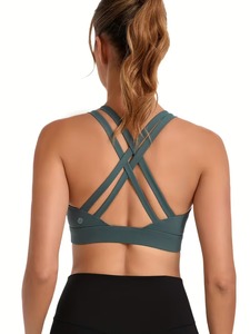Ladies High Elasticity Running Sports Bra | Seamless <b>Cross</b> Strap Fitness Crop <b>Top</b> | Ribbed Underbust Band Athletic Wear Cami - Product Image 2