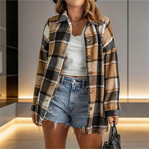 Vente flash sur Temu : veste chemise à carreaux pour femme, manches longues, col à revers, coupe ample, style streetwear. - Product Image 4