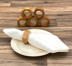 Anneaux de serviette en bois faits à la main, design moderne, écologiques, artisanat d'exportation, fabriqués en Inde, décorations de table pour dîner de mariage - Product Image 1