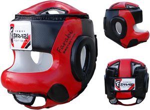 Casque de boxe complet Farabi Red, protection intégrale du visage, réglable, respirant, en cuir PU, pour entraînement MMA et kickboxing. - Product Image 2
