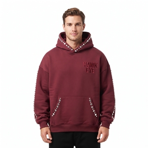 Sudadera con capucha de moda para hombre, con pedrería, corte holgado, hombros caídos, informal, de algodón y forro polar, transpirable, para invierno. - Product Image 1