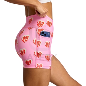 Shorts de yoga taille haute pour femmes avec poches latérales, imprimé numérique, style cycliste, pour la gym, l'entraînement, le fitness, la course, vêtements de sport, sublimation en gros - Product Image 1