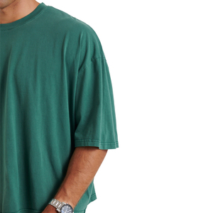 Camiseta de Algodón Verde Oversize para Hombre, Manga Corta, Cuello Redondo, Estilo Casual, Jersey Liso, Color Sólido, Estilo Urbano - Product Image 3
