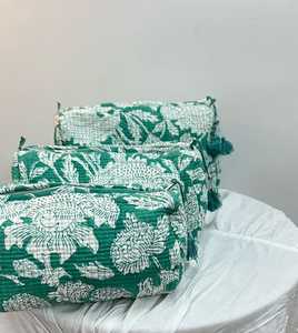 Set of 3 Indian Cotton Floral Print Toiletry Bags Quilted Wash Bag Shaving Kit Vanity Case Travel and Makeup Pouches - Product Image 4