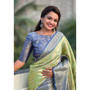 Green Kanjivaram Soft Tissue Silk Leheriya Traditional Zari Woven Saree <b>Indian</b> & <b>Pakistani</b> <b>Clothing</b> - Product Image 1