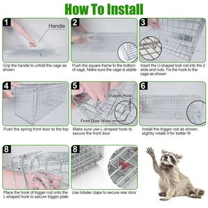 Trampa Humana para Gatos y Mapaches con Cubierta Impermeable, Jaula Plegable de Alambre Galvanizado con Guantes para Captura y Liberación de Animales Vivos, Jaula para Mascotas - Product Image 4