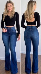 Jean en denim évasé taille mi-haute pour femme, longueur intégrale, imperméable, sexy, style streetwear, délavé, en coton, décontracté, style automne - Product Image 6