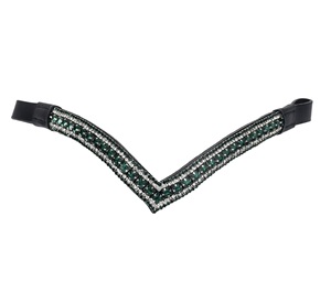 Luxury Emerald Crystal Horse Browband for Bridles Black Leather V Shape Rhinestone <b>Equestrian</b> Tack Accessory - Product Image 1