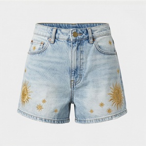 Heavy <b>Work</b> Casual Denim Shorts Colorful Floral Embroidery Womens Summer Loose <b>Jeans</b> Best Quality Customized Color Wear - Product Image 1