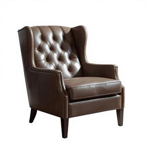 Fauteuil d'appoint de luxe en cuir marron avec dossier capitonné, style vintage, pour salon, bureau, hôtel - Product Image 1