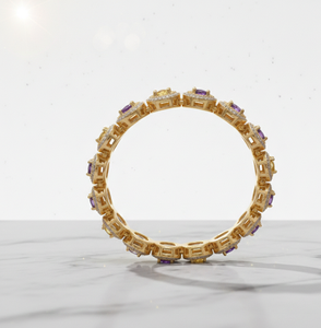 ราคาขายส่ง กำไลข้อมืออเมทิสต์สีเหลืองและสีน้ำเงิน เงินแท้ 925 ชุบทอง 18K ประดับพลอยรูปไข่ สำหรับผู้หญิง - Product Image 3