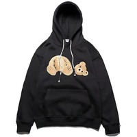 Hoodie Pria Custom Heavyweight Fleece Pullover Biru Langit Bordir Beruang Chenille Oversized Streetwear Katun Sweatshirt