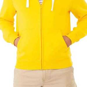 Mens Yellow Full Zip Hoodie Plain Hooded Sweatshirt Casual Long Sleeve Fleece Jacket with Pockets - Product Image 5