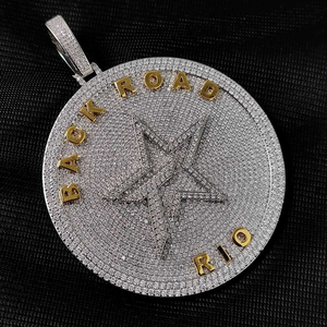 Pendentif rond en moissanite et diamant, collier en argent 925, style hip-hop, bijoux sertis de pierres - Product Image 1