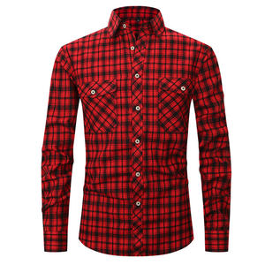 Chemise à carreaux à manches longues pour homme, vert et noir, en coton, style décontracté automne, avec logo personnalisé au choix. - Product Image 5