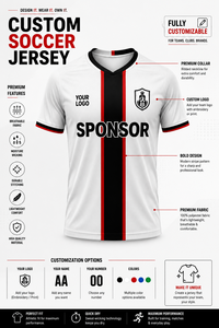 Camiseta de Fútbol Personalizada Unisex, Blanca, Negra y Roja a Rayas, sin Mangas, Cuello Redondo, Transpirable, 100% Poliéster, Impresión Sublimada con Nombre del Jugador - Product Image 4