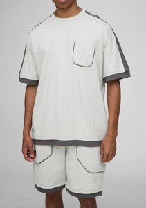 Conjunto de Camiseta para Hombre, Elegante, de Mezcla de Algodón, Dos Piezas, Ropa Casual, Deportiva, para el Hogar, Ligera, de Tela Suave, para Uso Diario - Product Image 2