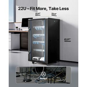 "23.6 Depth 22U Wall-Mounted Server <b>Cabinet</b> Rack Enclosure 300 Lbs Max Load <b>Lockable</b> Tempered Glass Data Center Solution" - Product Image 2