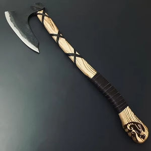 Hacha de doble hoja de acero al carbono de alta resistencia con espiga plana, hecha a mano, mango de madera de palisandro grabado, 12 pulgadas de largo, OEM, de MS Enterprises - Product Image 4