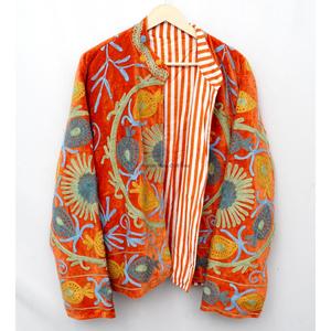 Veste décontractée unisexe en velours brodé style bohème, col mandarin, manches trois quarts, écologique, réversible, motif floral - Product Image 3