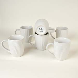 Ensemble de 6 tasses à café en céramique émaillée de style nordique moderne, en grès blanc neige, compatibles micro-ondes, 400 ml, faites à la main, impression personnalisée - Product Image 3