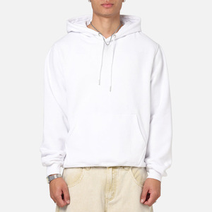 <b>Men</b> Oversized <b>White</b> Cotton Fleece Hoodie <b>Sweatshirt</b> Casual Solid Color Pocket Design Regular Fit Casual Wear - Product Image 1