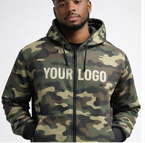 Vente en gros de sweats à capuche zippés personnalisés camouflage OEM pour hommes, en molleton épais imprimé camouflage, style streetwear tactique avec fermeture éclair - Product Image 2