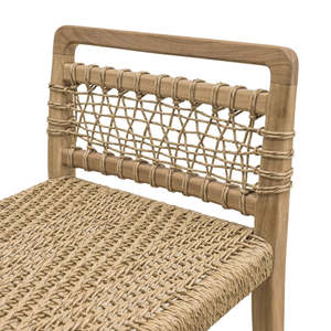 Tabouret de bar en teck avec tressage en fibres naturelles, écologique, résistant à l'eau, durable, directement de l'usine, assise de bar minimaliste - Product Image 6