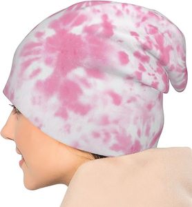 Pink <b>Floral</b> <b>Tie</b> Dye Beanie Hat Unisex Adult 100% Acrylic Knitted Winter Cap Casual Style - Product Image 3