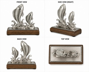 Sculpture de poisson argenté, figurine en métal aluminium faite à la main, décoration Feng Shui, décoration de table, décoration de salon - Product Image 2