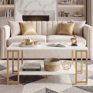 Modern 2-Tier <b>Open</b> <b>Storage</b> Coffee Table Robot Vacuum Friendly Living Room Furniture - Product Image 6