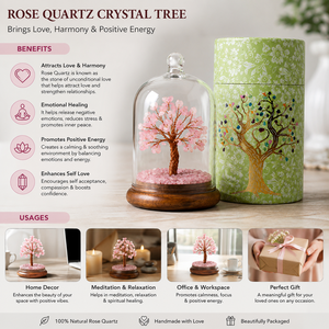 Árbol de la Vida de Cuarzo Rosa Premium de Lujo en Cúpula de Cristal, Árbol de Cristal Hecho a Mano, Regalo para Ella, Amor y Sanación, Decoración para el Hogar - Product Image 2
