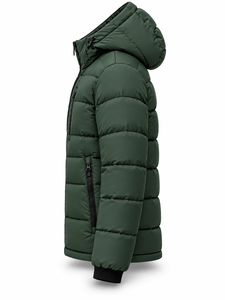 <b>Men's</b> Green Hooded Puffer <b>Jacket</b> Winter Waterproof Quick Dry Warm Windproof Casual Zipper Polyester Wadding Regular Length Solid - Product Image 3