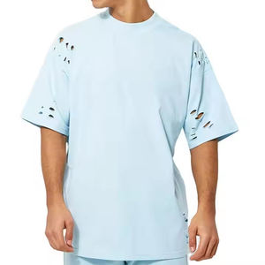 T-shirt homme 100% coton haute visibilité, coupe ample, col étendu, style streetwear, personnalisable OEM, idéal pour l'été - Product Image 1