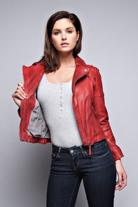 Women's Genuine Leather Moto <b>Jacket</b> Red Full Sleeve Zipper Closure Turn-down Collar Autumn Style - Product Image 1