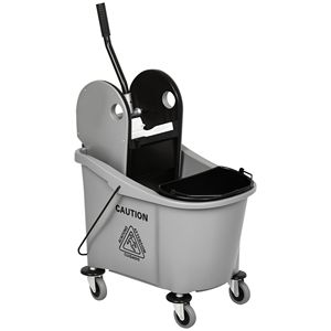 "38-Quart <b>Mop</b> Bucket Wringer Cart with 4 Wheels & 2 Buckets Grey <b>Mop</b> <b>Handle</b> Holder" - Product Image 1