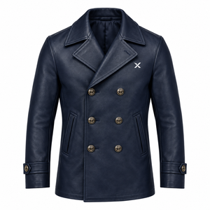 <b>Men's</b> Genuine Leather <b>Pea</b> <b>Coat</b> | <b>Black</b> Brown Navy | OEM ODM Manufacturer | Premium Quality Design | Leather Wear | - Product Image 1